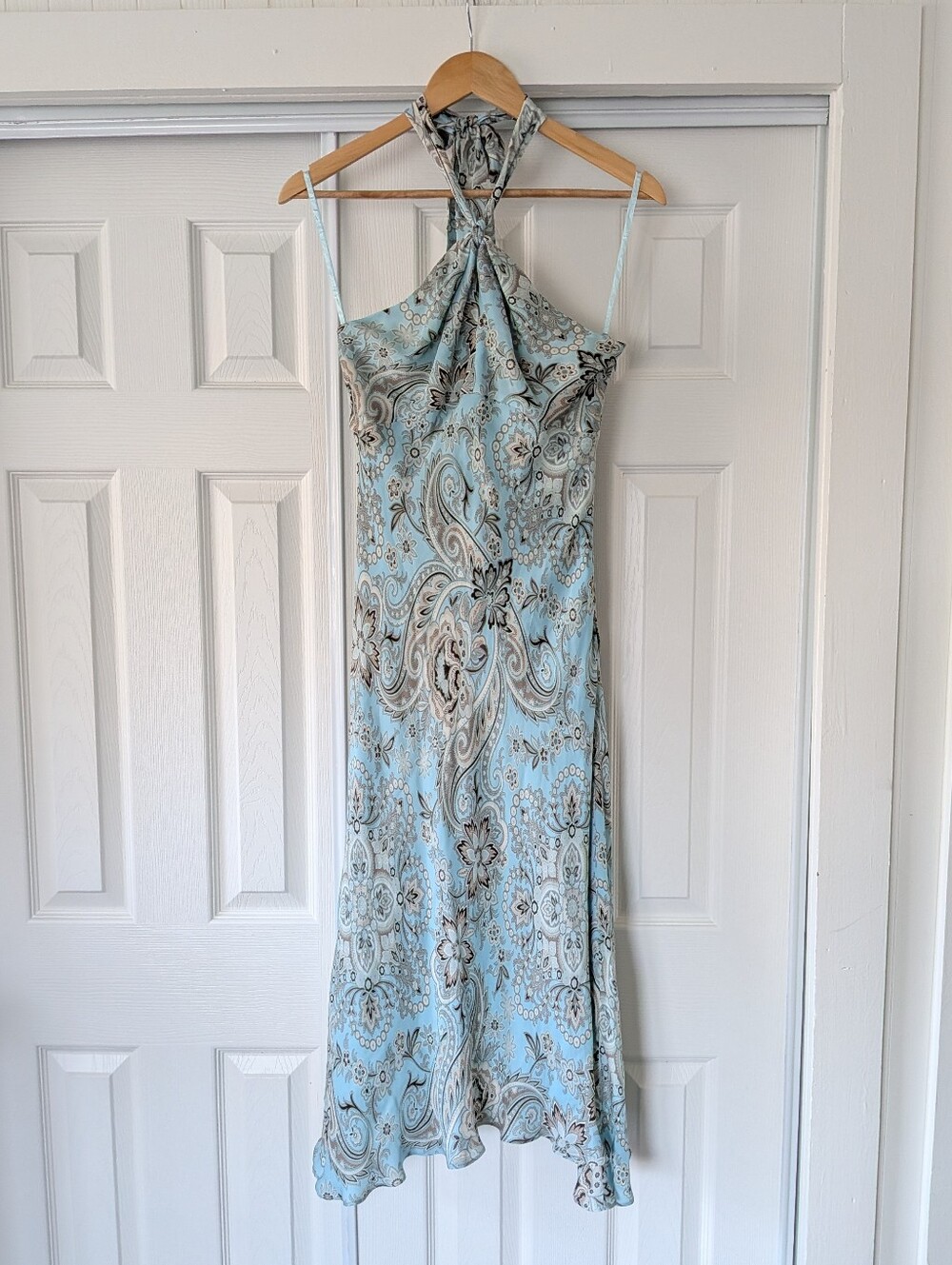 NWT Ann Taylor Blue Silk Paisley Halter Midi Dress Romantic Preppy Y2K Style 6